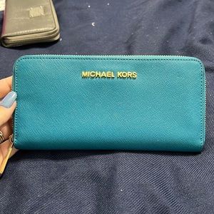 Teal Michael Michael Kors Zip Wallet